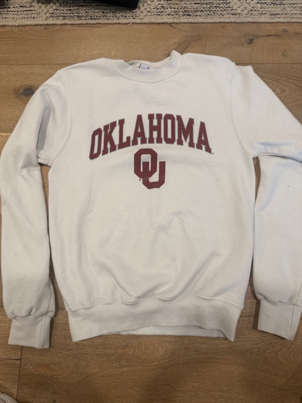 Champion White Crewneck with Crimson Oklahoma OU Logo